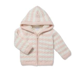Angel Dear Knit Sherpa 6-12 Month Pink White Fleece Zippered Hoodie Sweatshirt